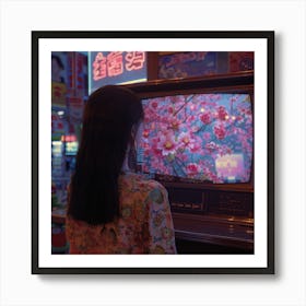 Asian Girl Watching Tv 1 Art Print