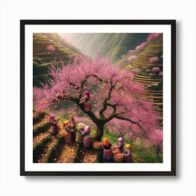 Cherry Blossoms Bloom Behind The Hill Art Print