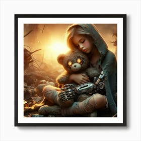 Robot Girl With Teddy Bear 1 Art Print