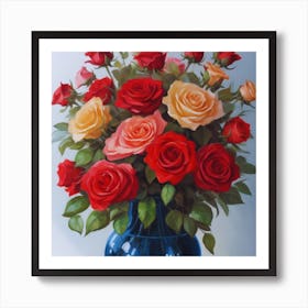 Roses In A Blue Vase Art Print