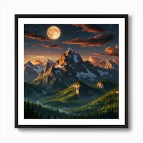 Mountain Landscape At Night 1 Art Print