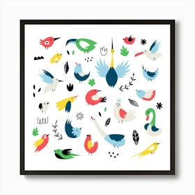 Vector Set Isolates With Cute Birds Scandinavian Style Art Print