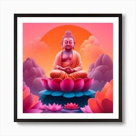 Buddha On Lotus Art Print