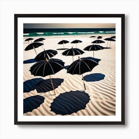 Black Umbrellas On The white Beach Art Print