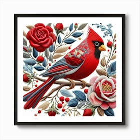 Cardinal Roses over White Poster