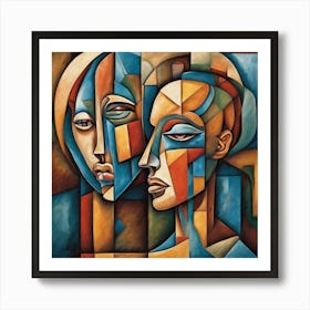 Human Heads Cubism Style Art Print