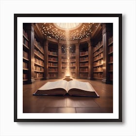 Open Book In Library Art Print