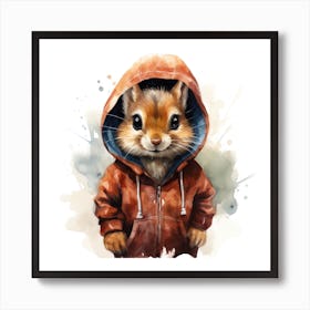 Watercolour Cartoon Chipmunk In A Hoodie Art Print