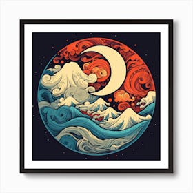 Moon And Waves 6 Art Print