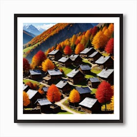 Autumn Village In The Mountains 3 Art Print