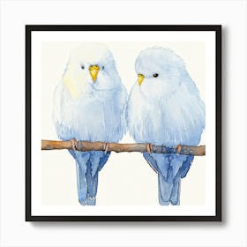 Two Birds Perched On A Branch Art Print