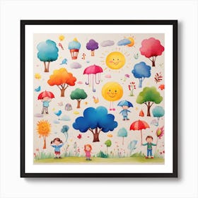 Colorful children's drawings 2 Art Print