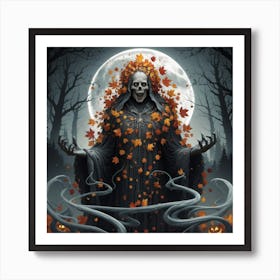 Skeleton In Autumn Leaves Art Print