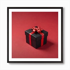 Black Gift Box On Red Background 1 Art Print