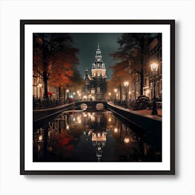 Amsterdam Canal Reflections By Night Art Print