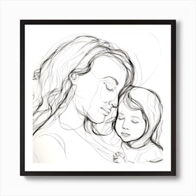 Mother And Child Line Art 1 Art Print