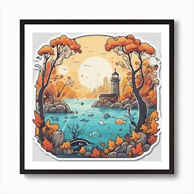 Autumn Landscape With Lighthouse Art Print