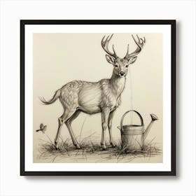 Deer Watering 3 Art Print