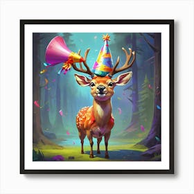 Deer With Party Hat 1 Art Print