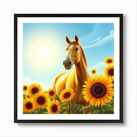 Horse In Sunflower Field 15 Art Print