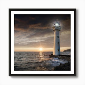 Lighthouse At Sunset Art Print