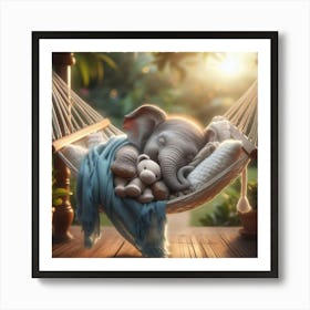 Elephant Sleeping In A Hammock 1 Art Print