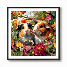 Guinea Pigs Among Garden Blooms Art Print