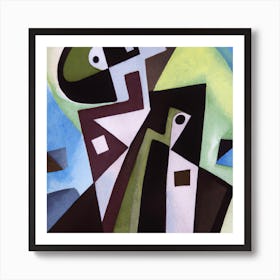 Cubist painting depicting: Person Rising Above of a Sea of Doubt, Fear and Chaos 2 Art Print