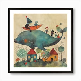 Whale And The Children Art Print