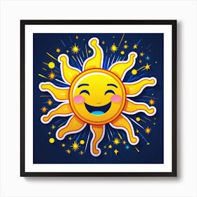 Lovely smiling sun on a blue gradient background 3 Art Print