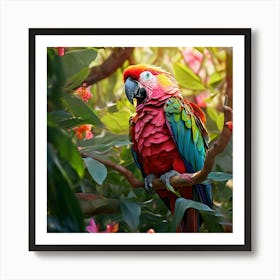 Beautiful Vibrant Bright Colours Large Tropical Forest Parrot Sitting In Tree Art Print