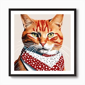 Orange Cat With Bandana Art Print