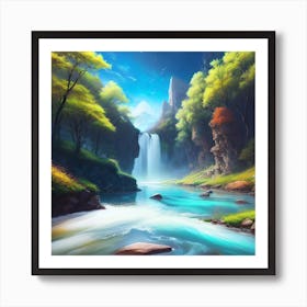 Waterfall In The Forest 31 Art Print