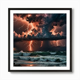 Lightning Storm Over The Ocean Art Print