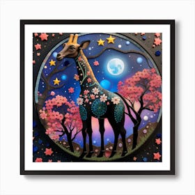 Giraffe In Cherry Blossoms Art Print