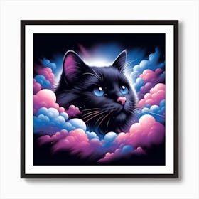 Black Cat In The Clouds 1 Art Print