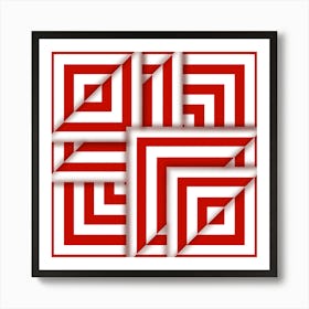 Red And White Folding Squares Art Print