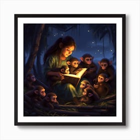 Reading To Her Babies In The Jungle Art Print