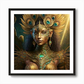 Firefly A Modern Illustration Of A Fierce Native American Warrior Peacock Iguana Hybrid Femme Fatale (21) Art Print