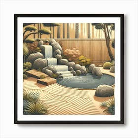 Japanese Garden Waterfall Sand Art Print