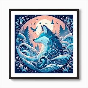 Wolf In The Sea Art Print