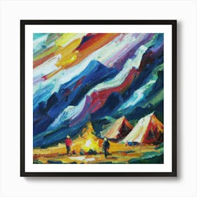 People camping in the middle of the mountains oil painting abstract painting art 22 Art Print