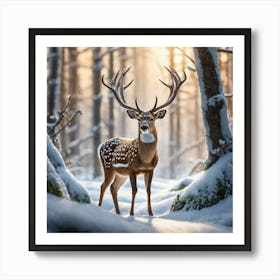 Deer In The Snow 3 Art Print