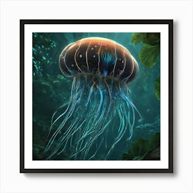 Bioluminescent Jellyfish Fish In A Jungle Fractal Pattern Vibrant By Jacob Lawrence And Francis 992543567 (2) Art Print