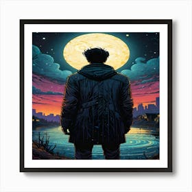 Man Looking At The Moon Art Print