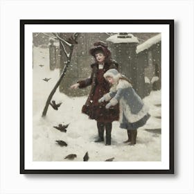 Two Girls In The Snow Art Print