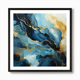 Abstract Blue Gold Painting Art Print