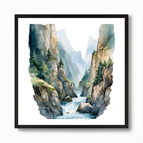 Watercolor Of A Waterfall 3 Art Print