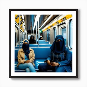 Women In Hijabs On A Subway Art Print