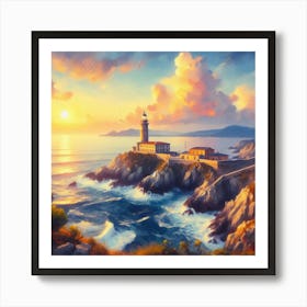 Lighthouse At Sunset Art Print